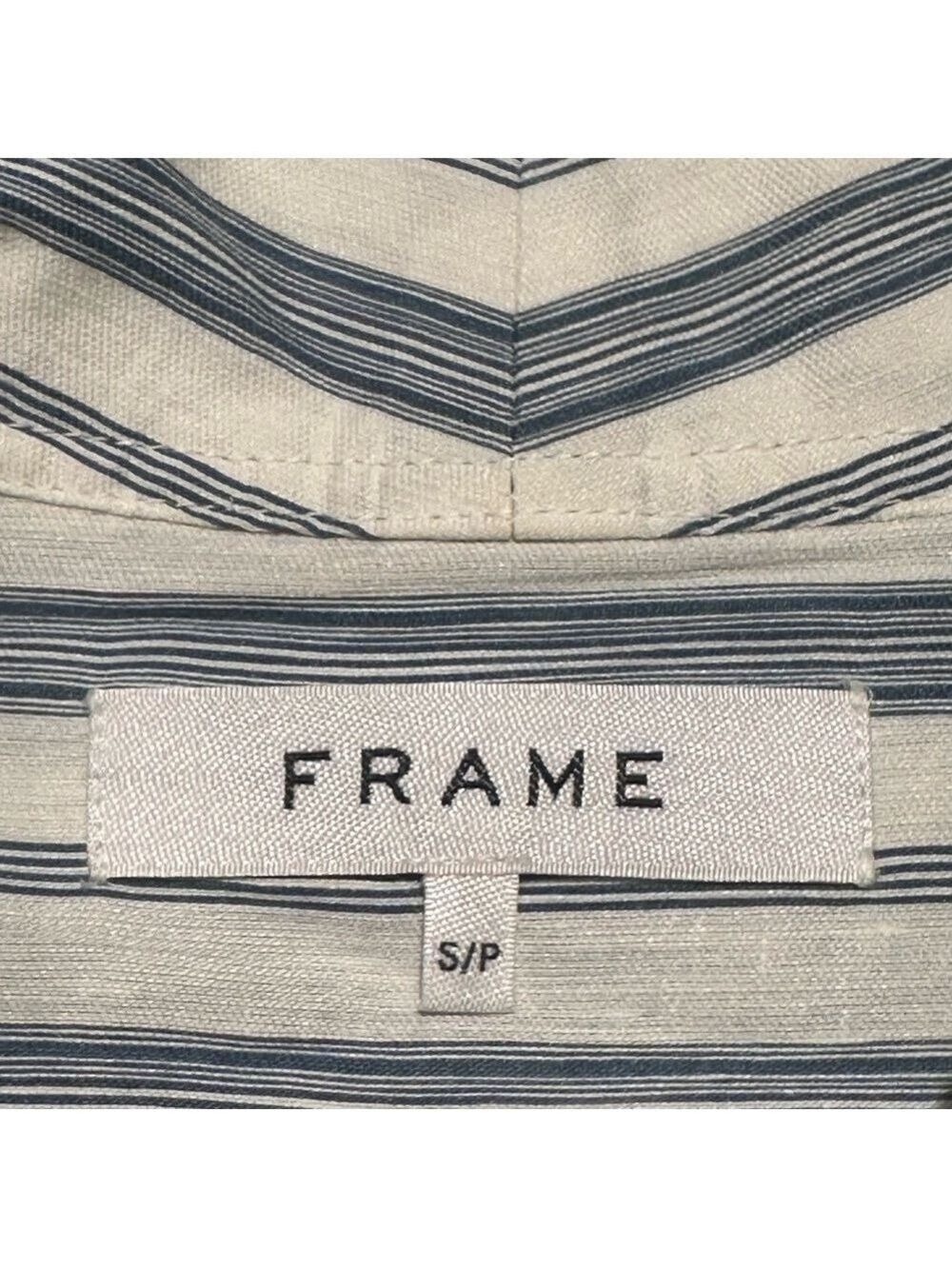 FRAME Stand-Collar Striped Linen-blend Shirt In Blue Size Small - Picture 4 of 11